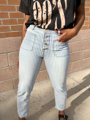 Vertical Striped Denim Jeans